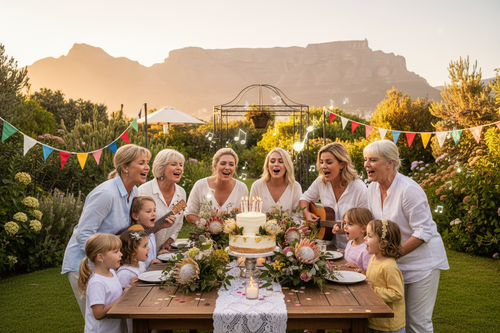 White South African family celebrating a birthday at a Cape Town garden party